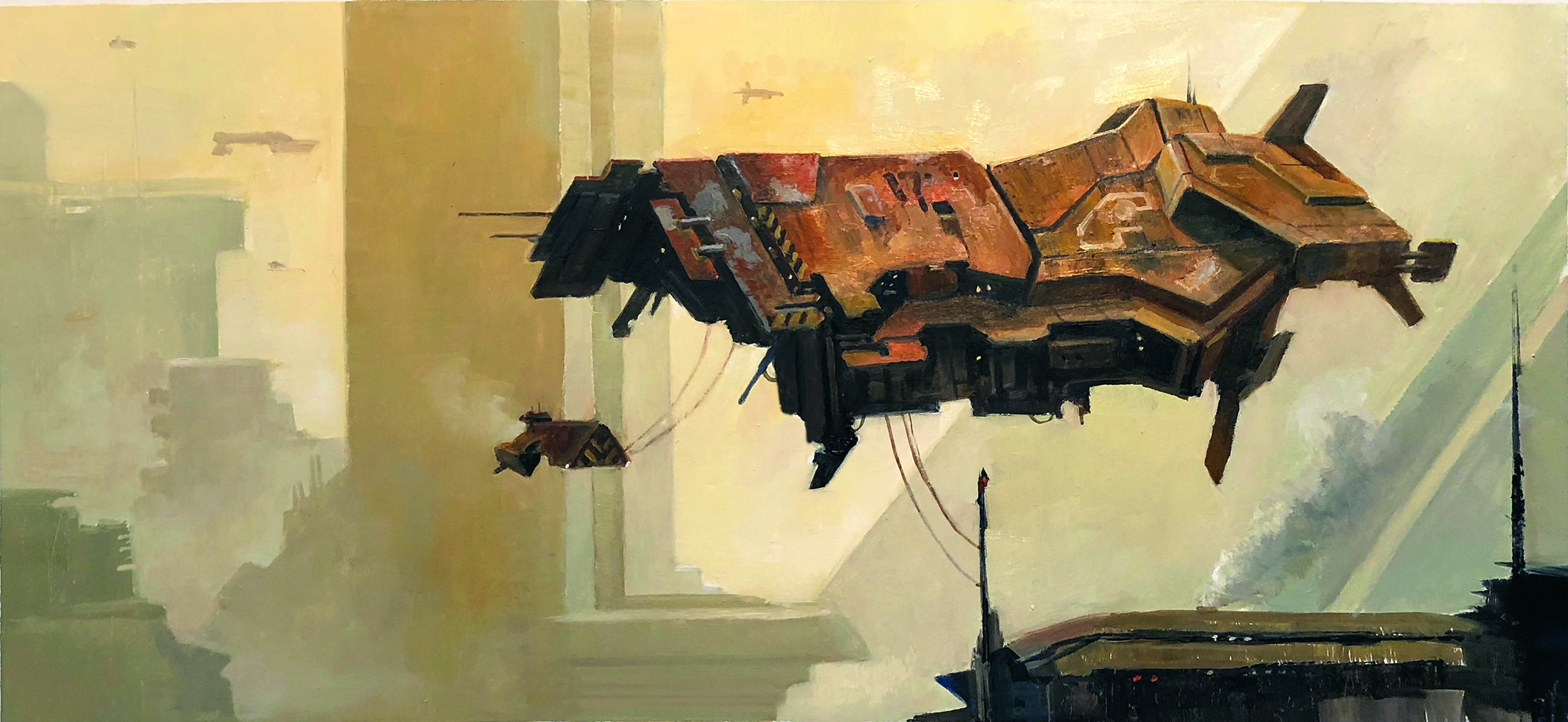 Oil paintings of a fantasy sci-fi scene by Fred Gambino