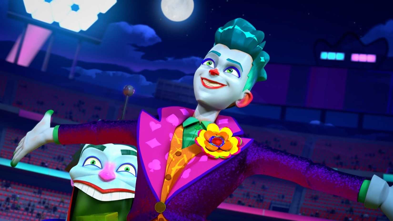 The Joker with open arms in Batwheels