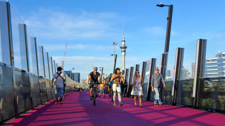 Auckland city centre skyline with pedestrians and cyclists (file image).