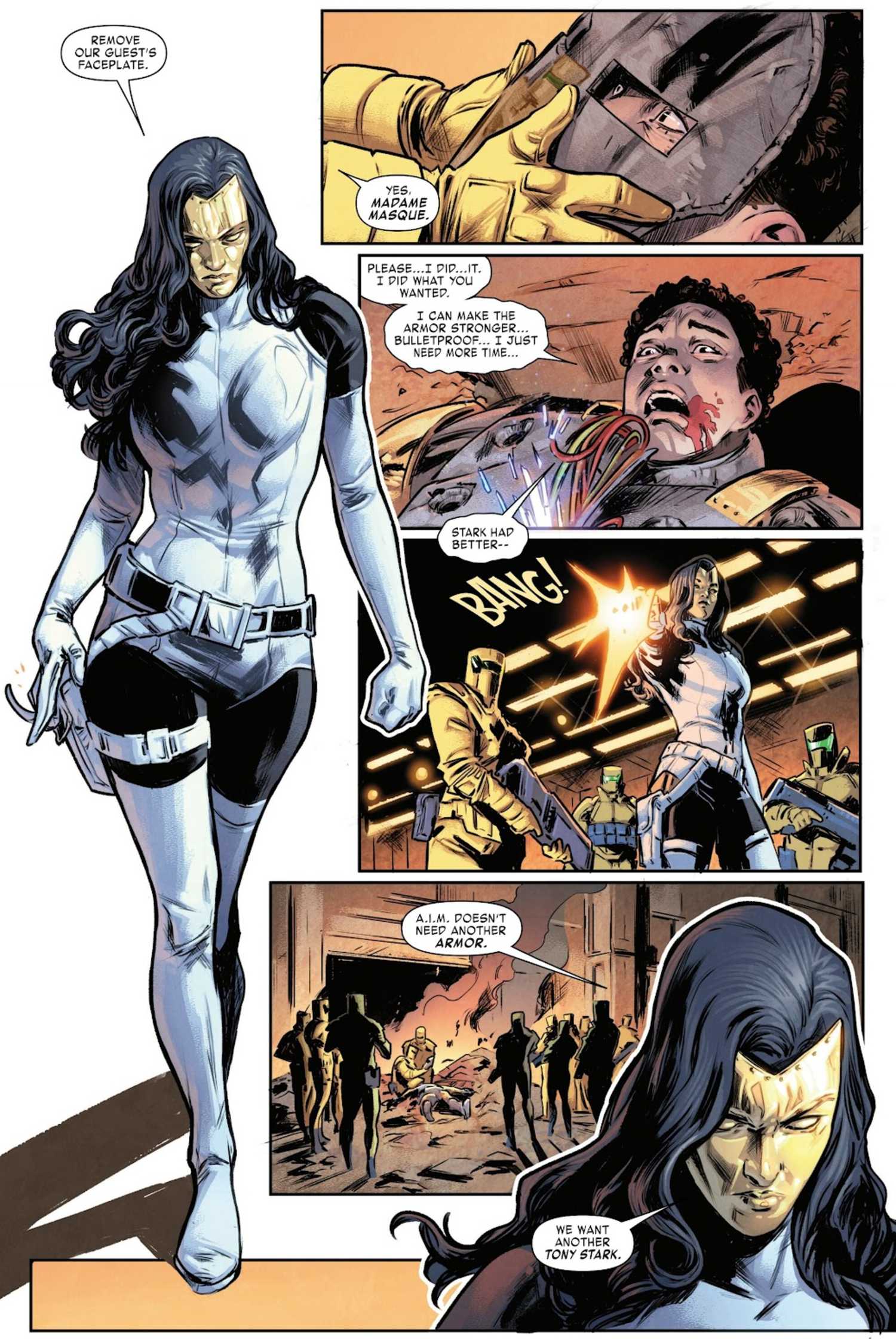 MADAME MASQUE DISCOVERING THE NEW TONY STARK VIA AN IRON MAN TEST