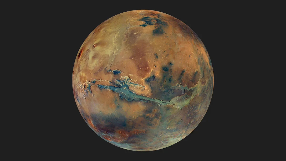 Image of Mars created using data from the ESA Mars Express mission. Credit: ESA/DLR/FU Berlin/G. Michael