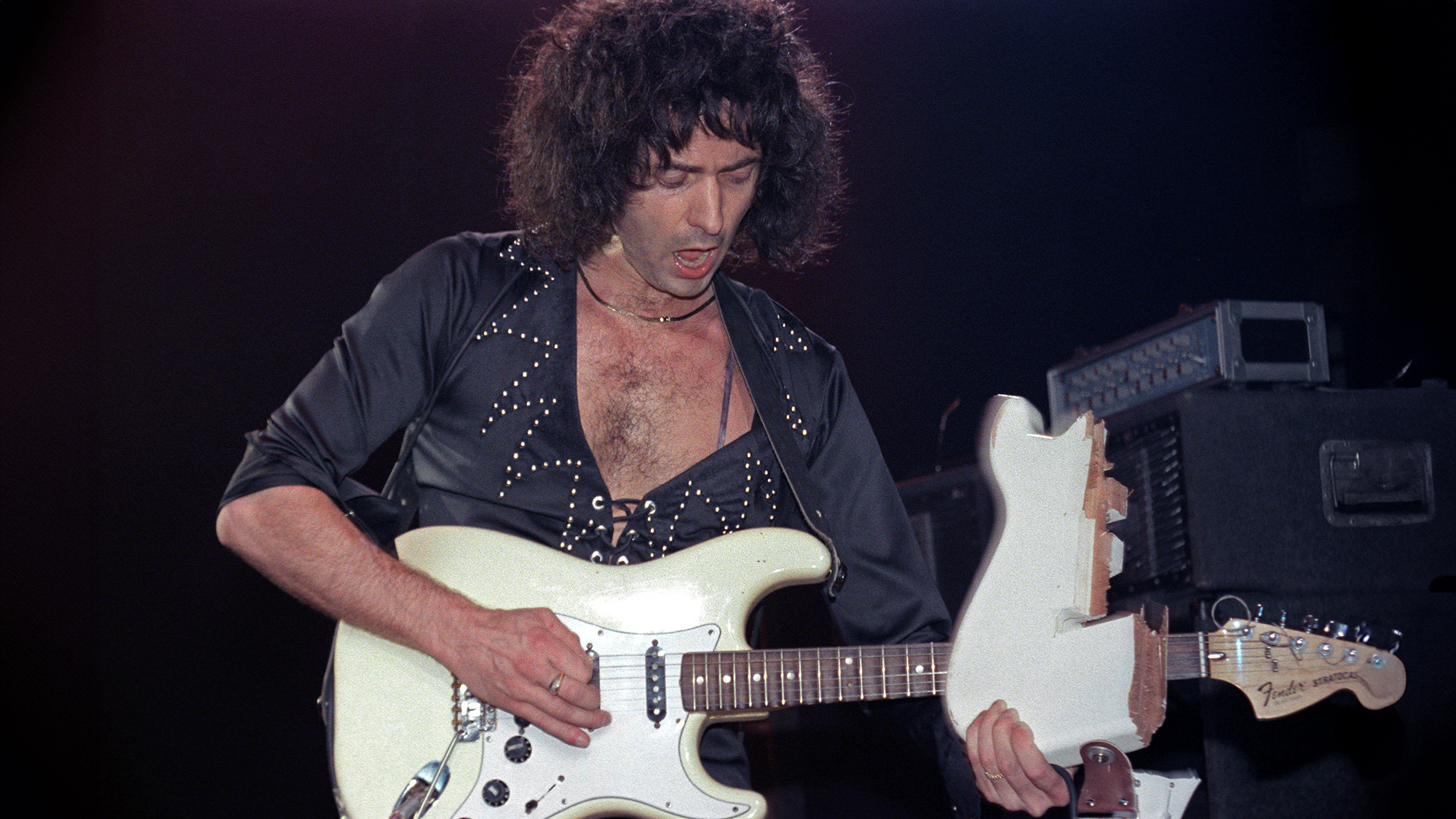 Ritchie Blackmore of Rainbow performs at Madison Square Garden on March 19 1984 in New York City, New York.