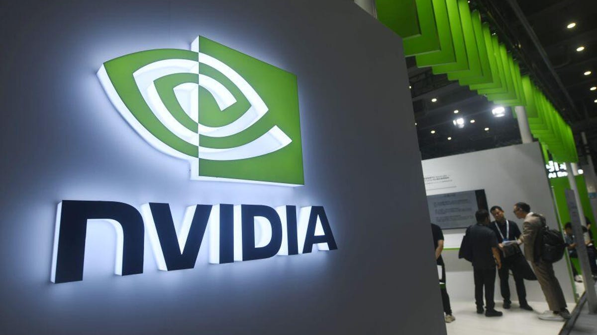A sign promotes Nvidia at a conference in China