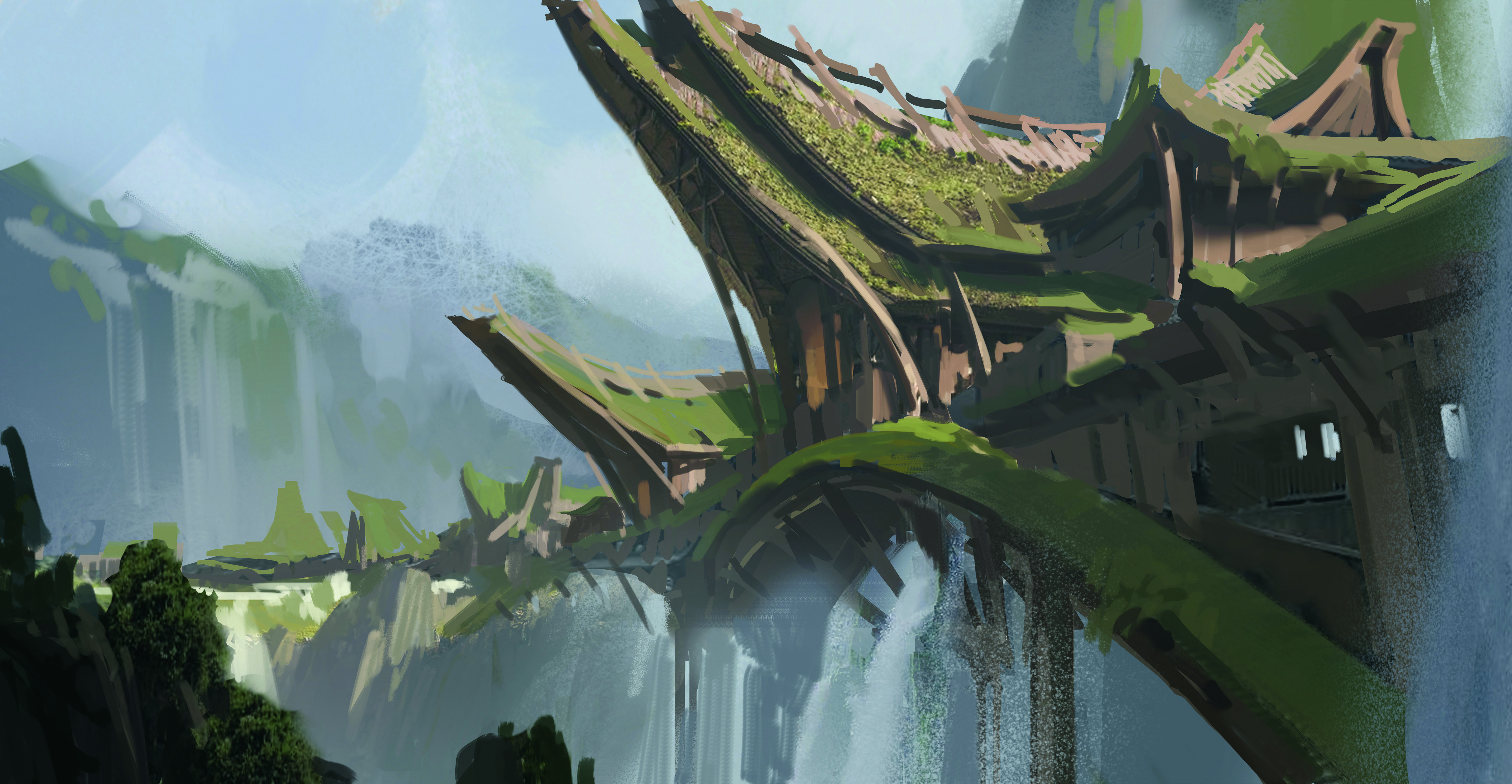 Digital painting of a bridge in progress