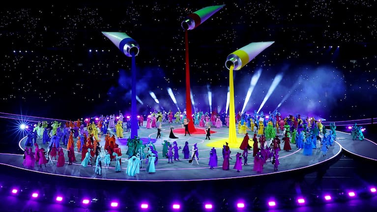 Performers at the Olympic opening ceremony at the 2026 Winter Olympics, in Milan, Italy