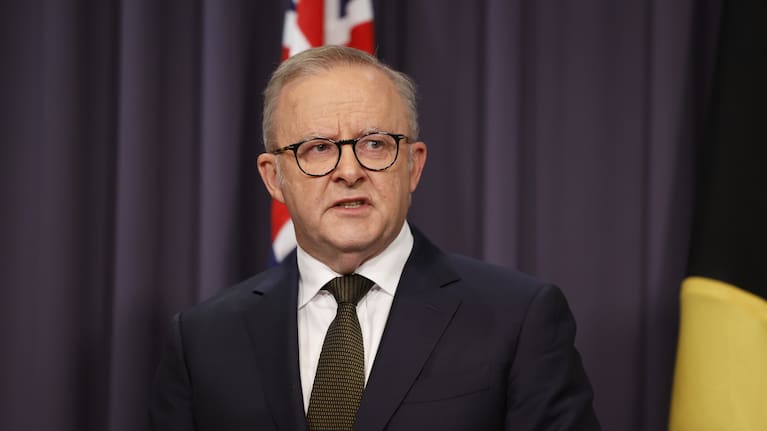 Prime Minister Anthony Albanese speaks to the media at Parliament House Canberra on December 14, 2025 in Canberra, Australia.