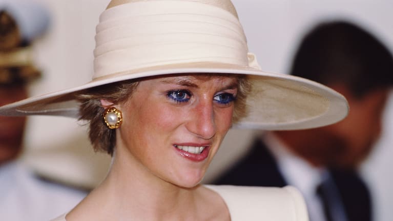 Princess Diana wearing a hat by Philip Somerville at the Presidential Palace in Jakarta, November 1989.
