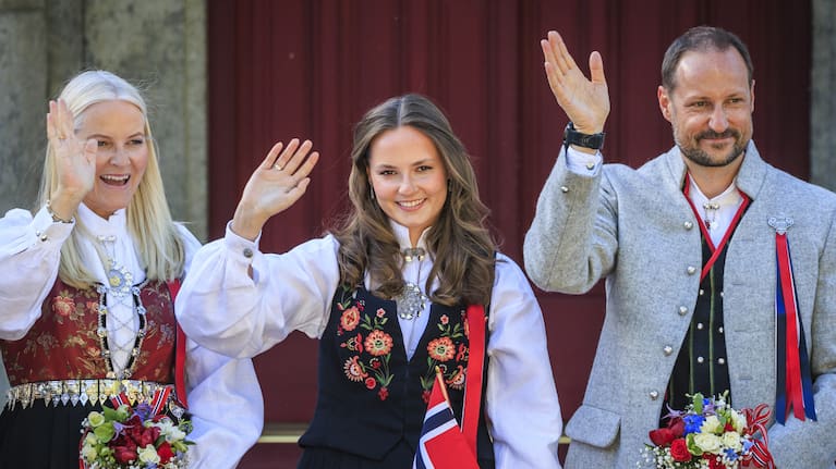 Crown Princess Mette Marit, Princess Ingrid Alexandra (center) and Crown Prince Hakon Magnus of Norway attend the Norwegian Constitution Day on May 17, 2025 in Oslo, Norway.