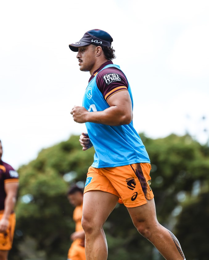 Kotoni Staggs at Broncos pre-season training.