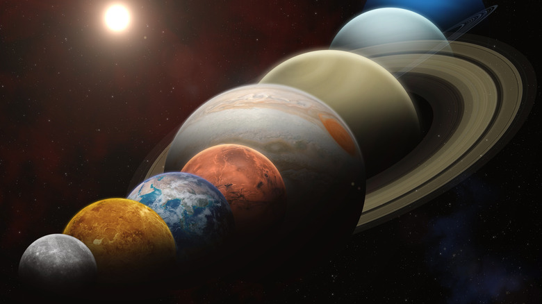 A pictorial representation of the planets in the Solar System side by side