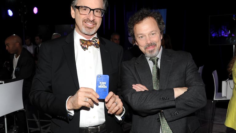  Robert Carradine, left, and Curtis Armstrong, co-hosts of the game show "King of the Nerds" appear at the TNT and TBS 2013 Upfront in New York on May 15, 2013..