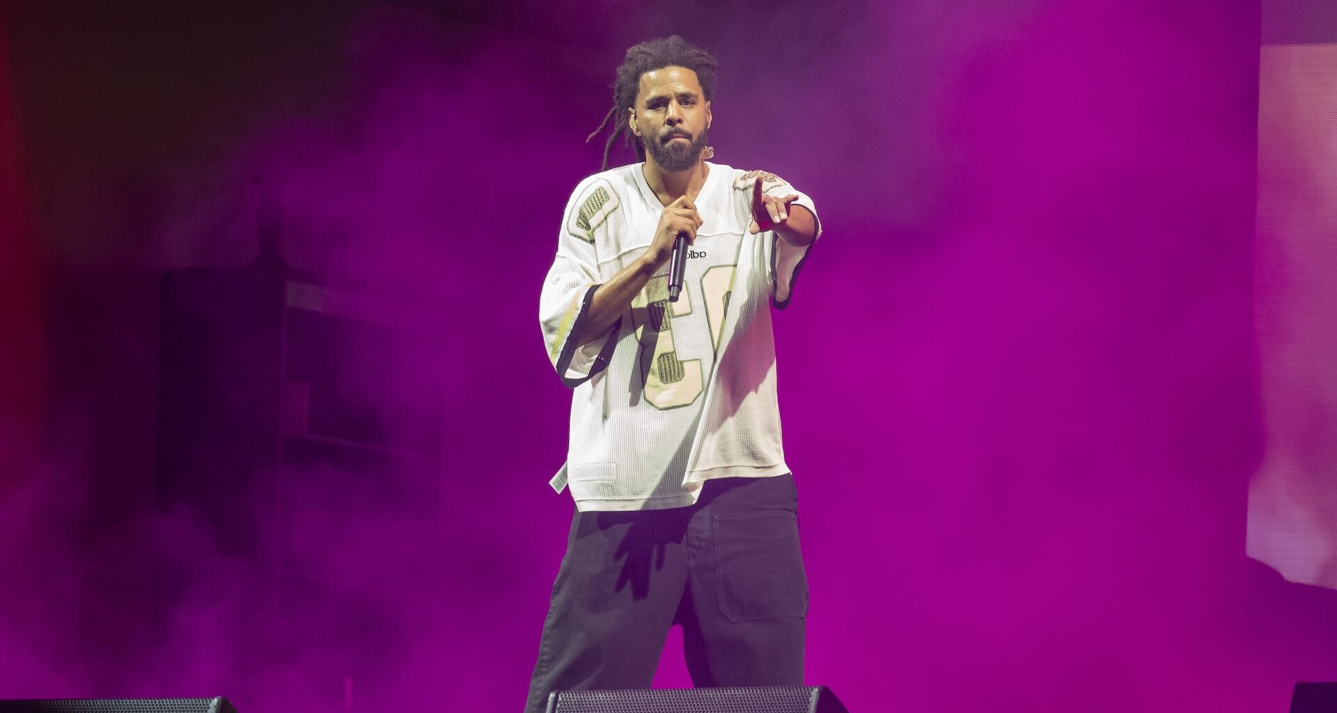 RALEIGH, NORTH CAROLINA - APRIL 06: J. Cole performs during the 2025 Dreamville Music Festival at Dorothea Dix Park on April 06, 2025 in Raleigh, North Carolina.