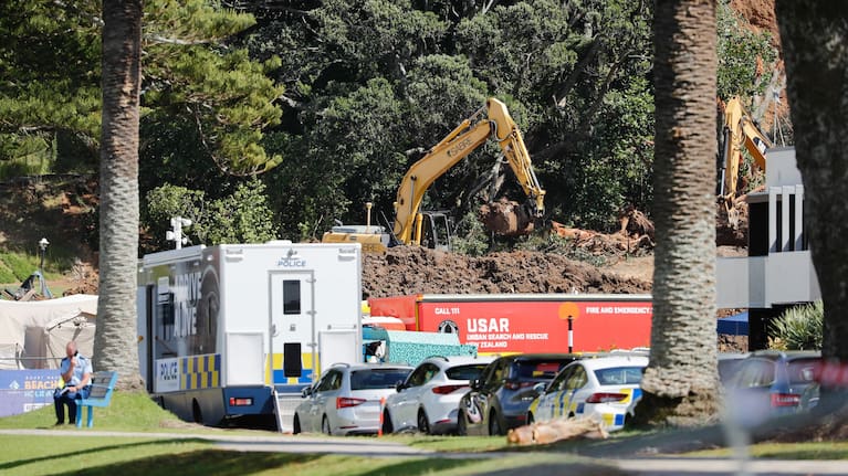 Search work at Mount Maunganui campground after deadly landslide.