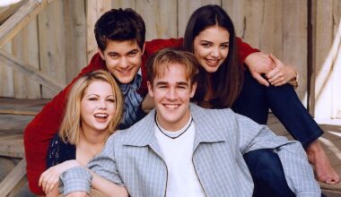 Dawson's Creek stars clockwise from top left: Joshua Jackson, Katie Holmes, James Van Der Beek and Michelle Williams. Pic: Fergus Greer/ Columbia TriStar Television/ Everett/ Shutterstock