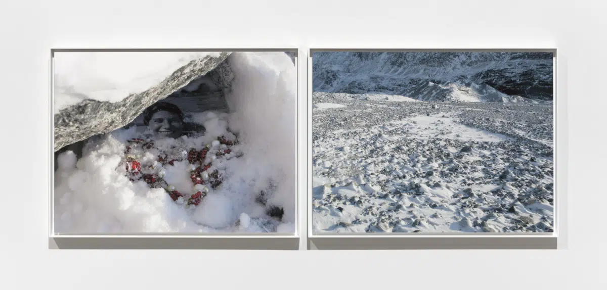 ‘Night Pole’ (detail), 2009. Light box, sandblasted porcelain plaque, video, screen, color photograph, and frame. (Photo: Steven Probert, courtesy of the artist and Paula Cooper Gallery)