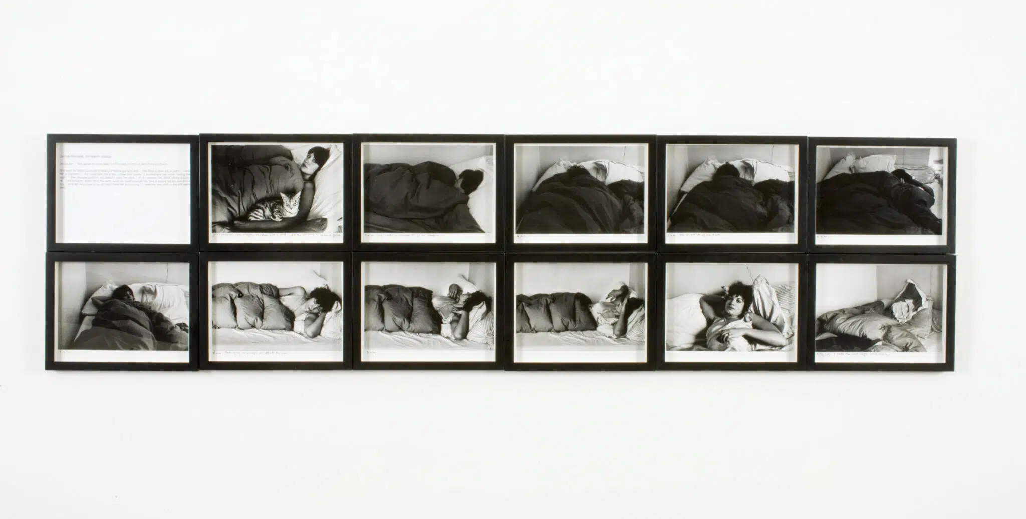 ‘The Sleepers (Gennie Michelet, thirteenth sleeper),’ 1979. 11 black and white photographs, 1 text. (Photo: Adam Reich, courtesy of the artist and Paula Cooper Gallery)