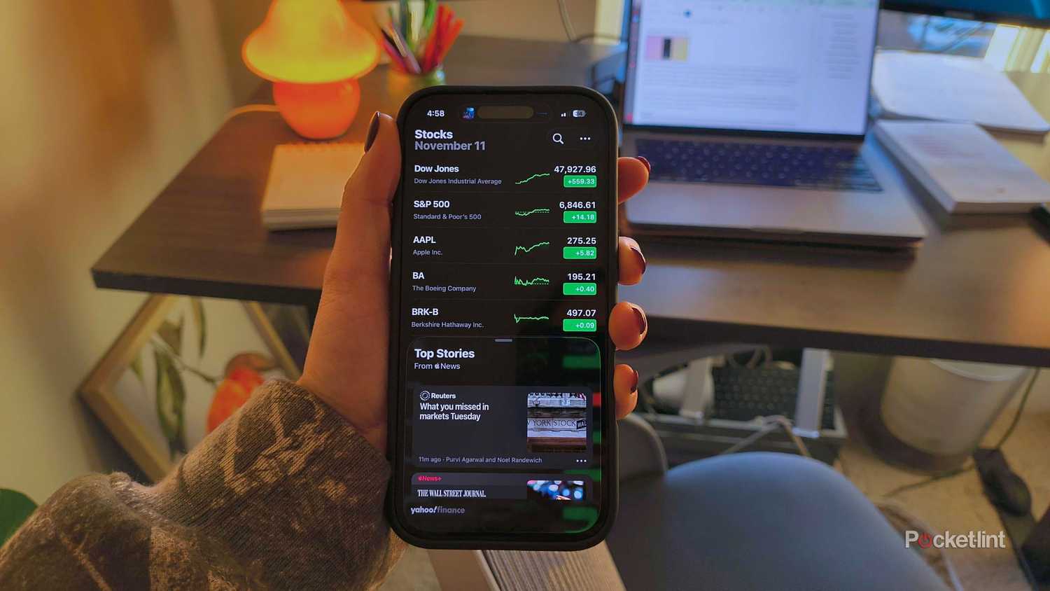 The Stocks app on an iPhone 16 Pro.