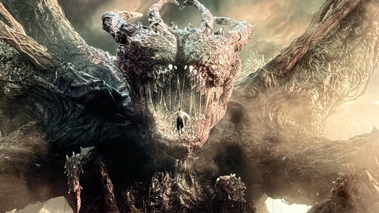 Millie Bobby Brown as Eleven leaps into the mouth of the Shadow Monster in Stranger Things