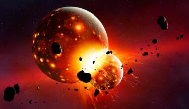 Illustration of two moons smashing into one another