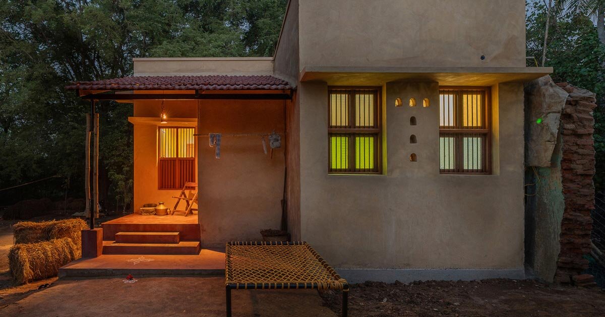 thousands of reclaimed bricks shape rural residence in india