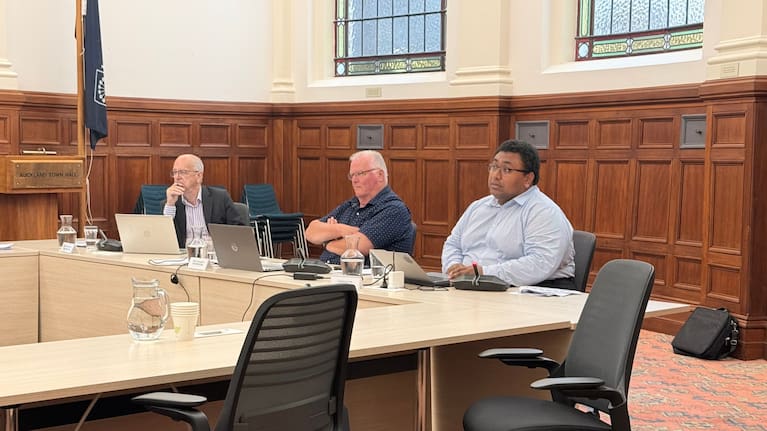 The Auckland District Licensing Committee with chair Gavin Campbell, centre. (Source: Torika Tokalau / Stuff)