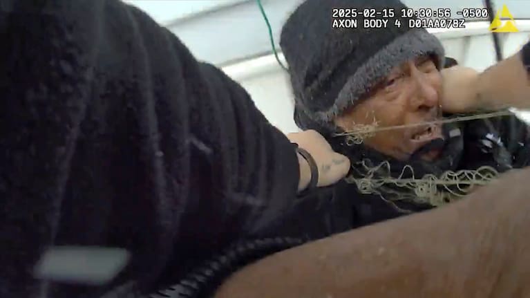 This image from body camera video provided by the Buffalo Police Department shows Nurul Amin Shah Alam, left, as he is arrested by Buffalo Police officers