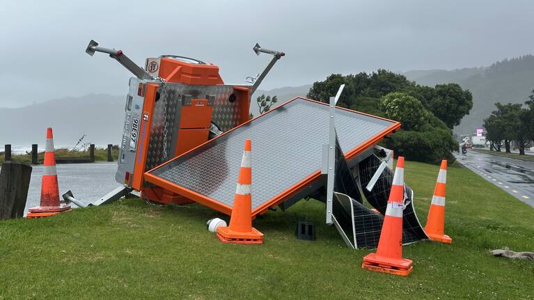 Traffic sign blown over at Petone.