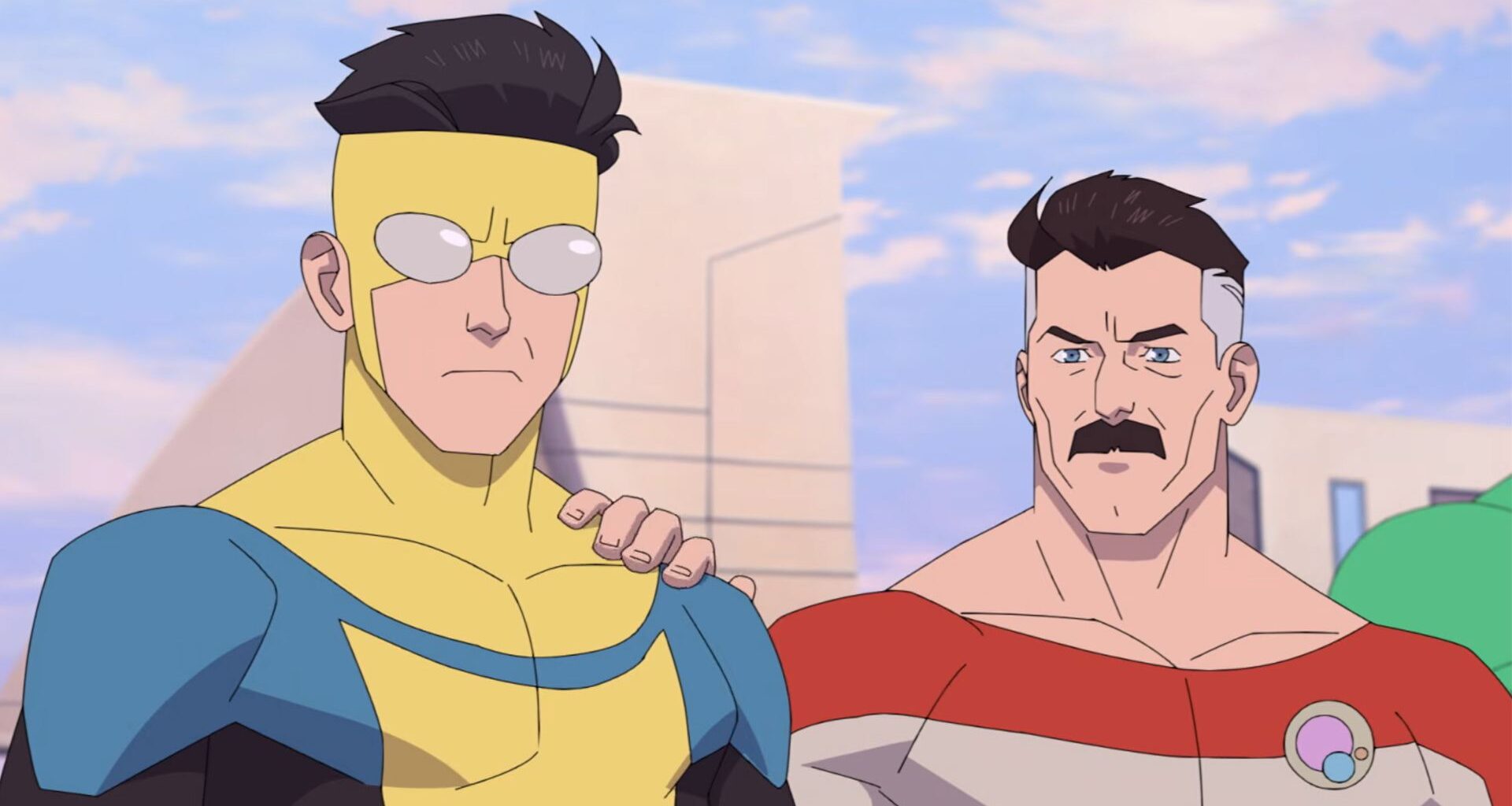 Omni-Man putting his hand on Invincible's shoulder in Invincible season 4 trailer