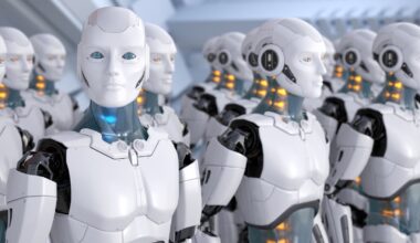 Humanoid robots fresh off the assembly line.