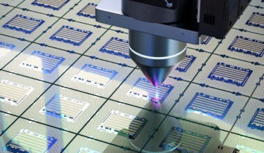 Computer processors being made in a chip foundry.