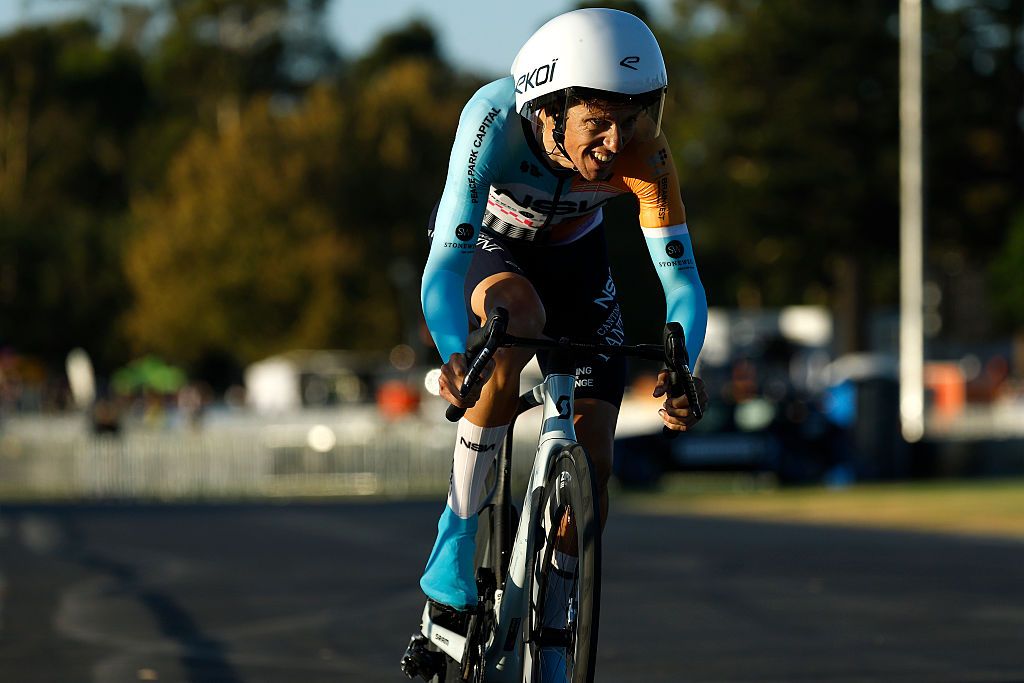ADELAIDE, AUSTRALIA - JANUARY 20: George Bennett of New Zealand and NSN Cycling Team competes during the 26th Santos Tour Down Under 2026 - Prologue a 3.6km individual time trial stage from Adelaide to Adelaide / #UCIWT / on January 20, 2026 in Adelaide, Australia. (Photo by Con Chronis/Getty Images)