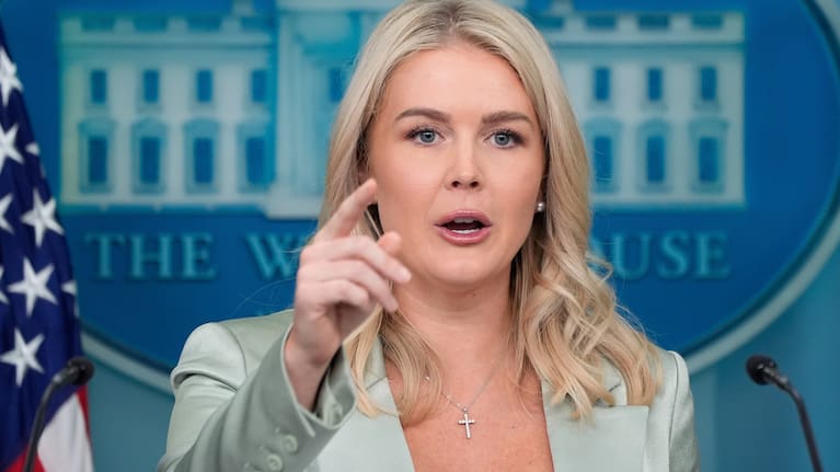 White House press secretary Karoline Leavitt speaks with reporters in the James Brady Press Briefing Room at the White House.