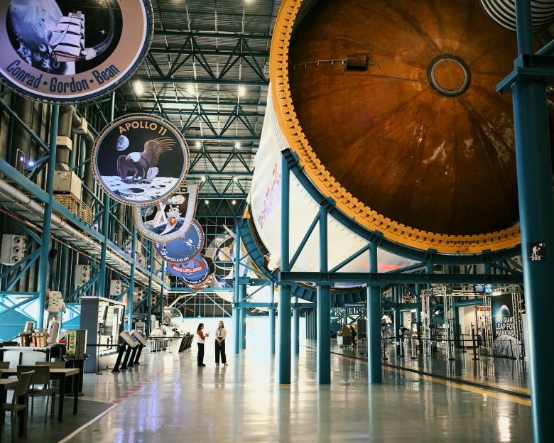 A massive Saturn V rocket is also on display.