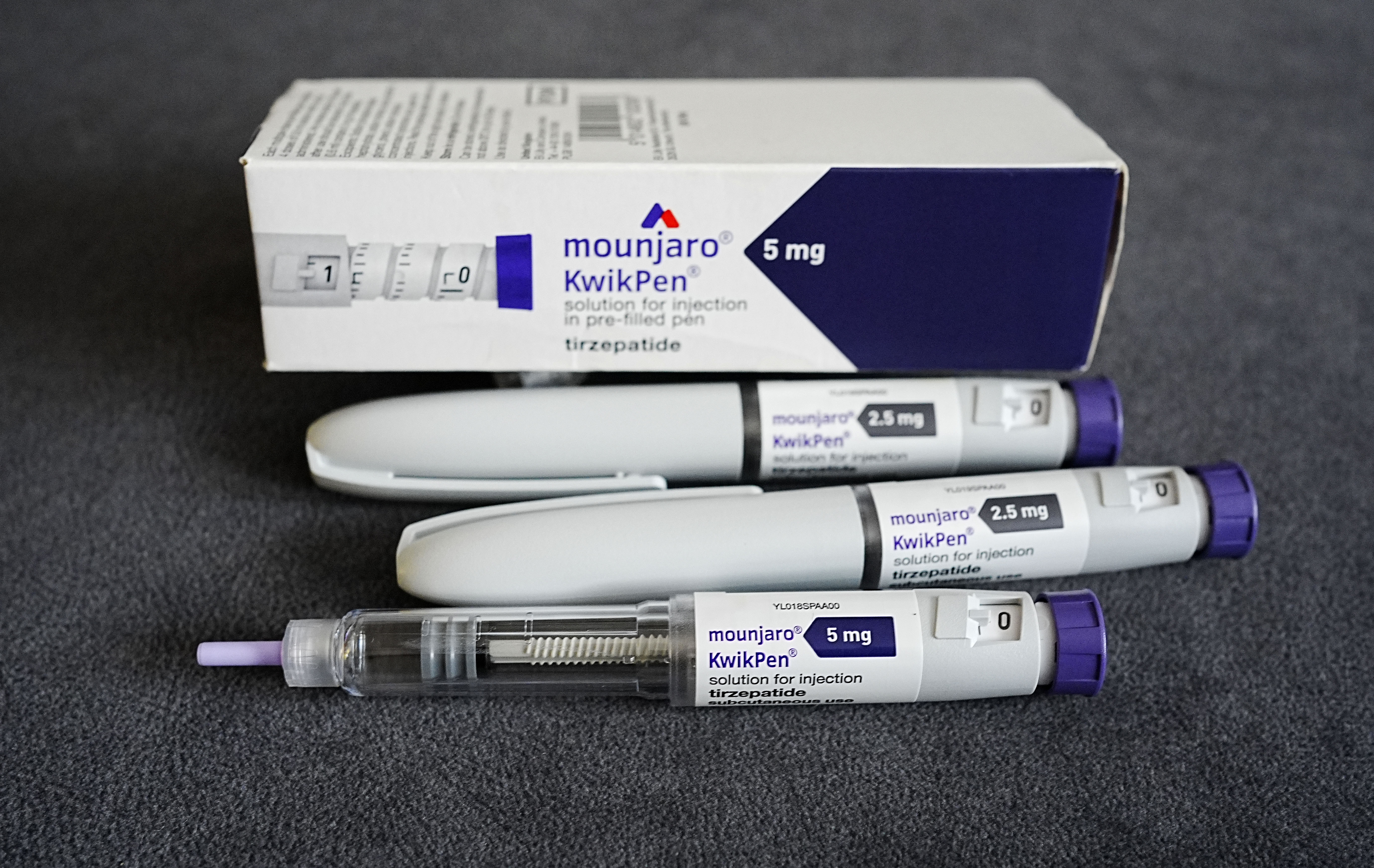 Mounjaro KwikPen injections in 2.5 mg and 5 mg doses.