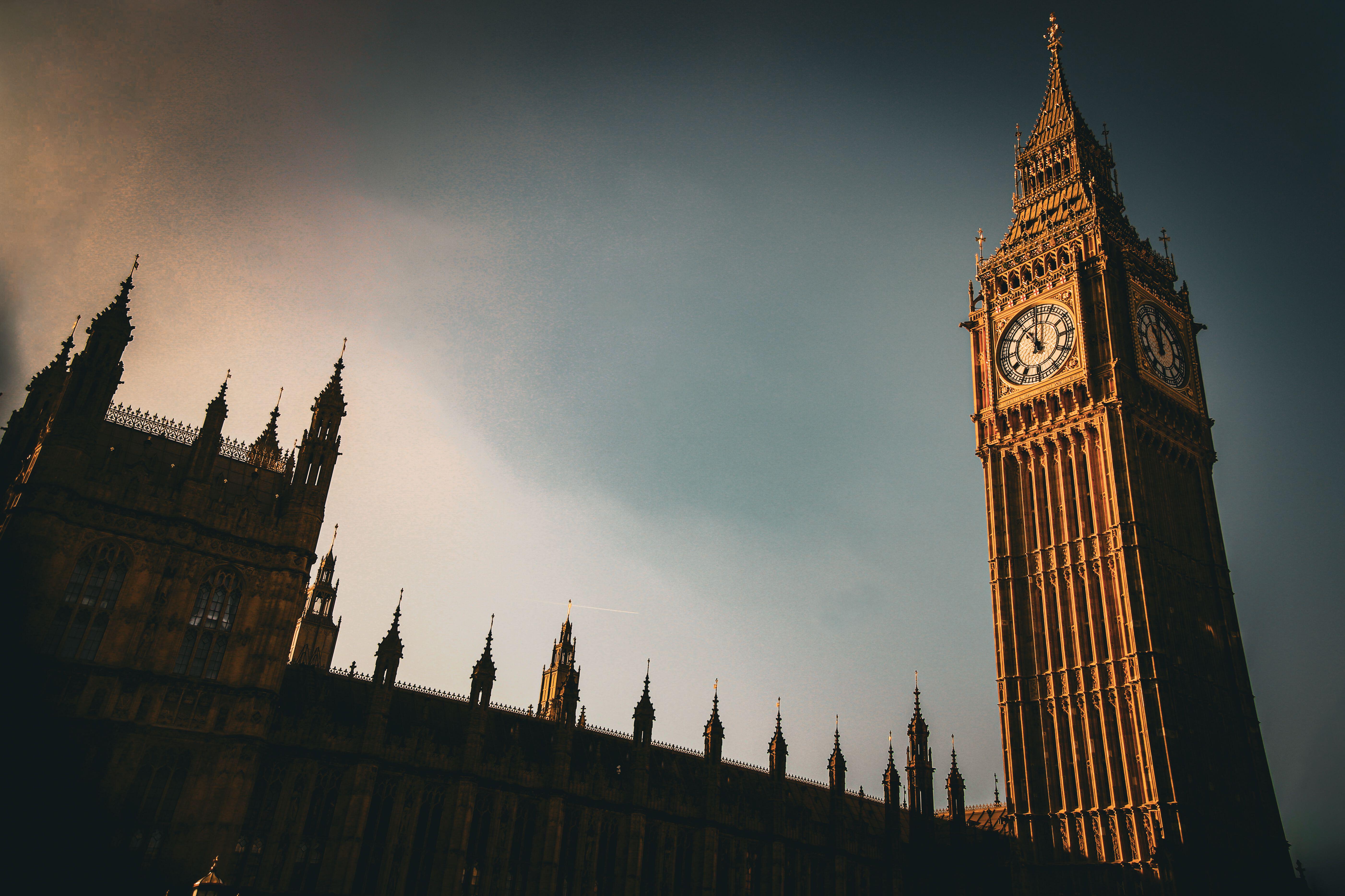 Big Ben clock tower and the Houses of Parliament in London.