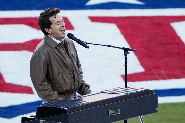 Charlie Puth singing at the Super Bowl LX: New England Patriots v Seattle Seahawks