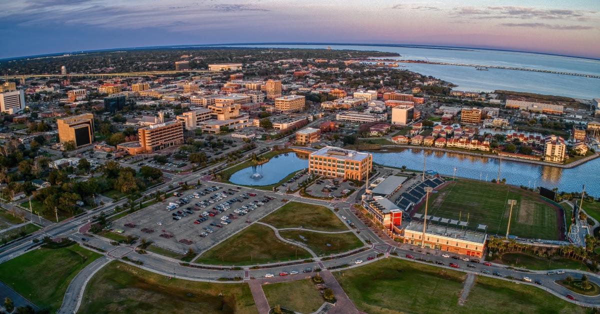 Aerial View of Pensacola Florida during Sunset