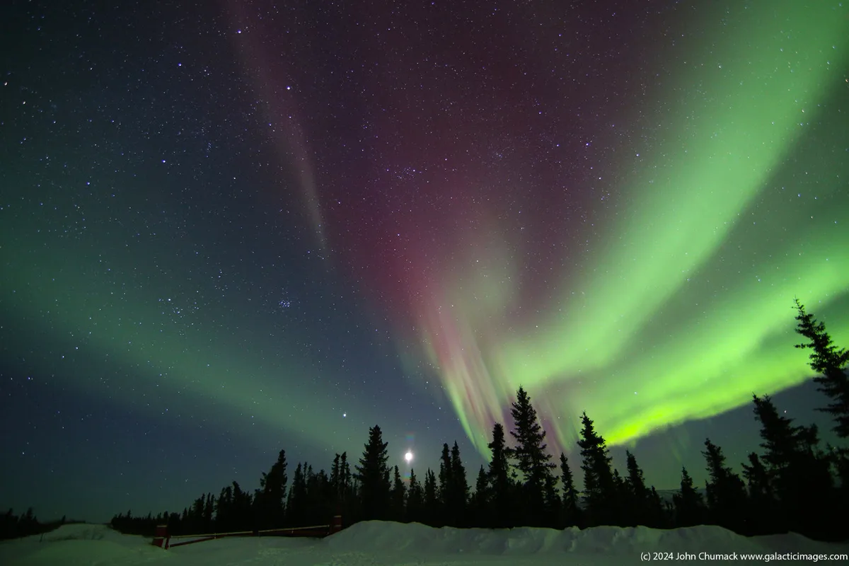 Aurora borealis by John Chumack, Fairbanks, Alaska, USA, 12 March 2024. Equipment: Canon EOS 6D camera, 16mm lens, Bogen tripod