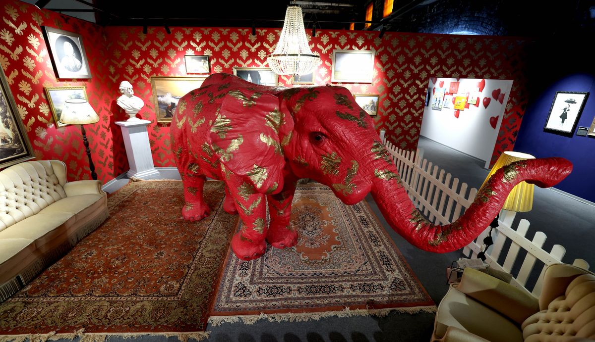 A fibreglass recreation of the red and gold elephant that was involved in a LA show back in 2006