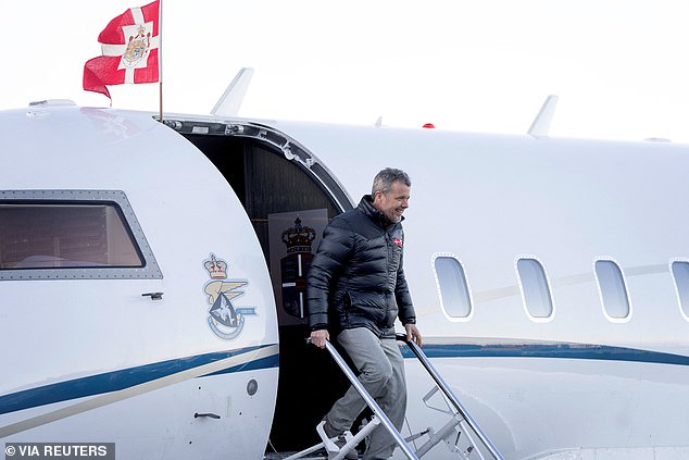 Amid ongoing tensions over Denmark's autonomous territory Greenland, the Danish king has also stepped up his involvement. Frederik is pictured here arriving in Greenland on February 18