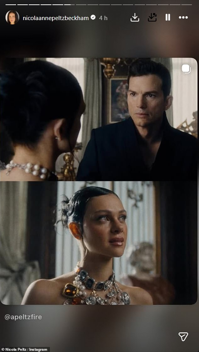 Following Brooklyn's sweet post, Nicola reshared his gushing tribute to her Instagram Story and also gave fans a glimpse of her acting in the series alongside co-star Ashton Kutcher, 48