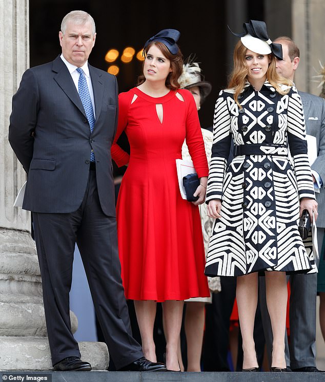 Princesses Eugenie and Beatrice have been dragged further into the scandal engulfing their father Andrew Mountbatten-Windsor. Pictured: The trio in 2016