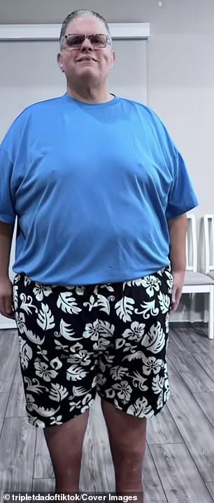 Now, the father-of-four is sharing the incredible story of his 505lb weight loss. Pictured: Fisher partially into his weight-loss journey