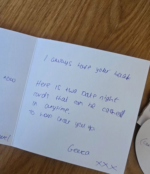'I always have your back,' he wrote on the card