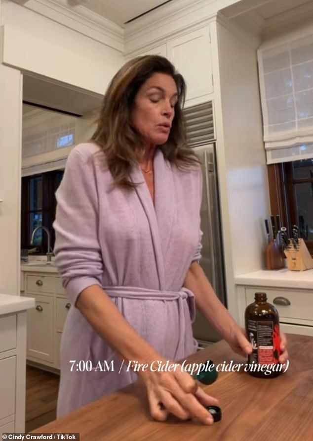And at 7AM she bravely takes a shot of Fire Cider apple cider vinegar, shuddering at the stronger taste, before heading out to the stunning beachside backyard of her $10 million Miami Beach home, where she lives with husband Randy Gerber