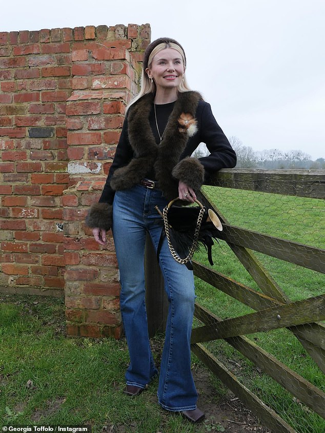 Georgia Toffolo went for a more casual look for the last day of the Cheltenham Races as she sported a pair of jeans for her final outing in the Cotswolds