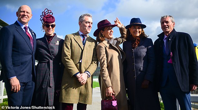 At Ladies Day at Cheltenham Festival, Carole Middleton posed for a group photo with Mike and Zara Tindall and actor James Nesbitt