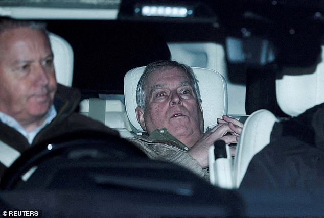 Andrew was seen slumped in the rear of a Range Rover in February in a futile attempt to avoid photographers as he was driven from a Norfolk police station