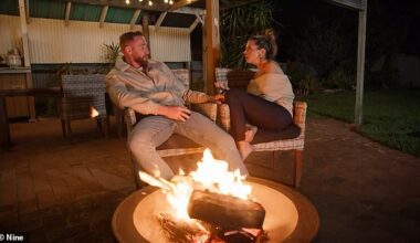 Groom Danny Hewitt met Bec Zacharia's family in Adelaide. The pair (both pictured) were seen sharing a quiet moment over an open fire, discussing their future, before the drama erupted