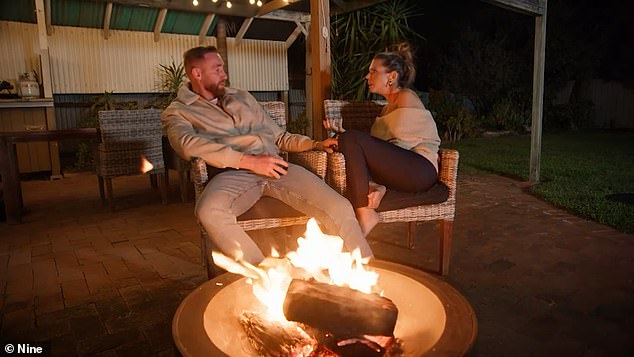 Groom Danny Hewitt met Bec Zacharia's family in Adelaide. The pair (both pictured) were seen sharing a quiet moment over an open fire, discussing their future, before the drama erupted